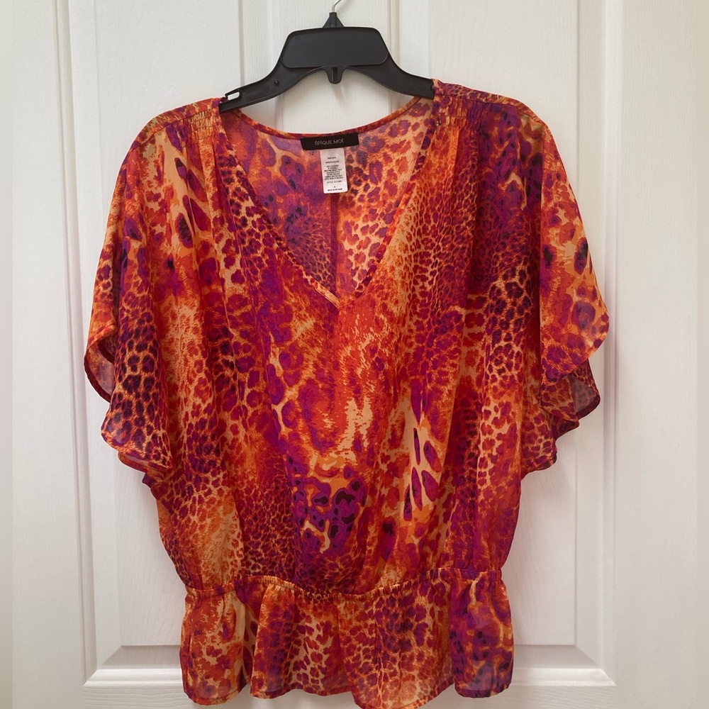 Epique Moi Sheer Blouse Abstract Multi-color